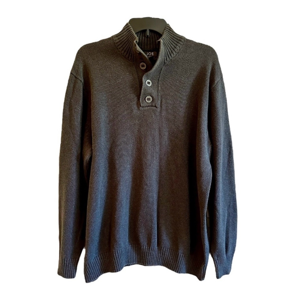 JOSEPH ABBOUD, MENS LONG SLEEVE, GREY HENLEY. MOCK NECK, 4-BUTTON CLOSURE.SIZE L